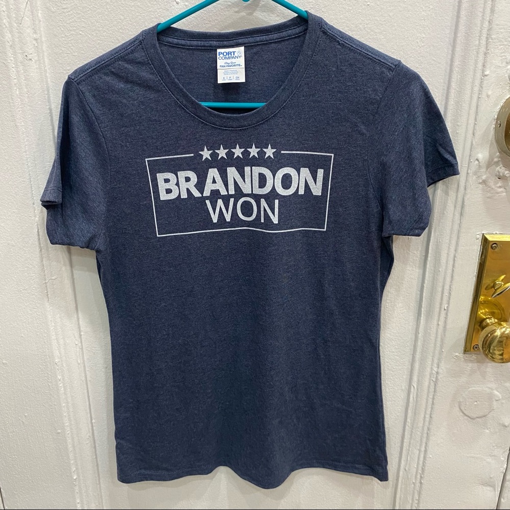 “Brandon Won” heather blue tee shirt short sleeve size Small